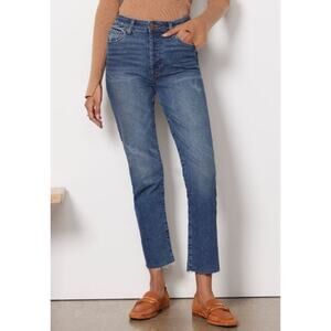 Evereve Ever Straight Jeans Womens Size 26 Blue High Rise Medium Wash Raw Hem